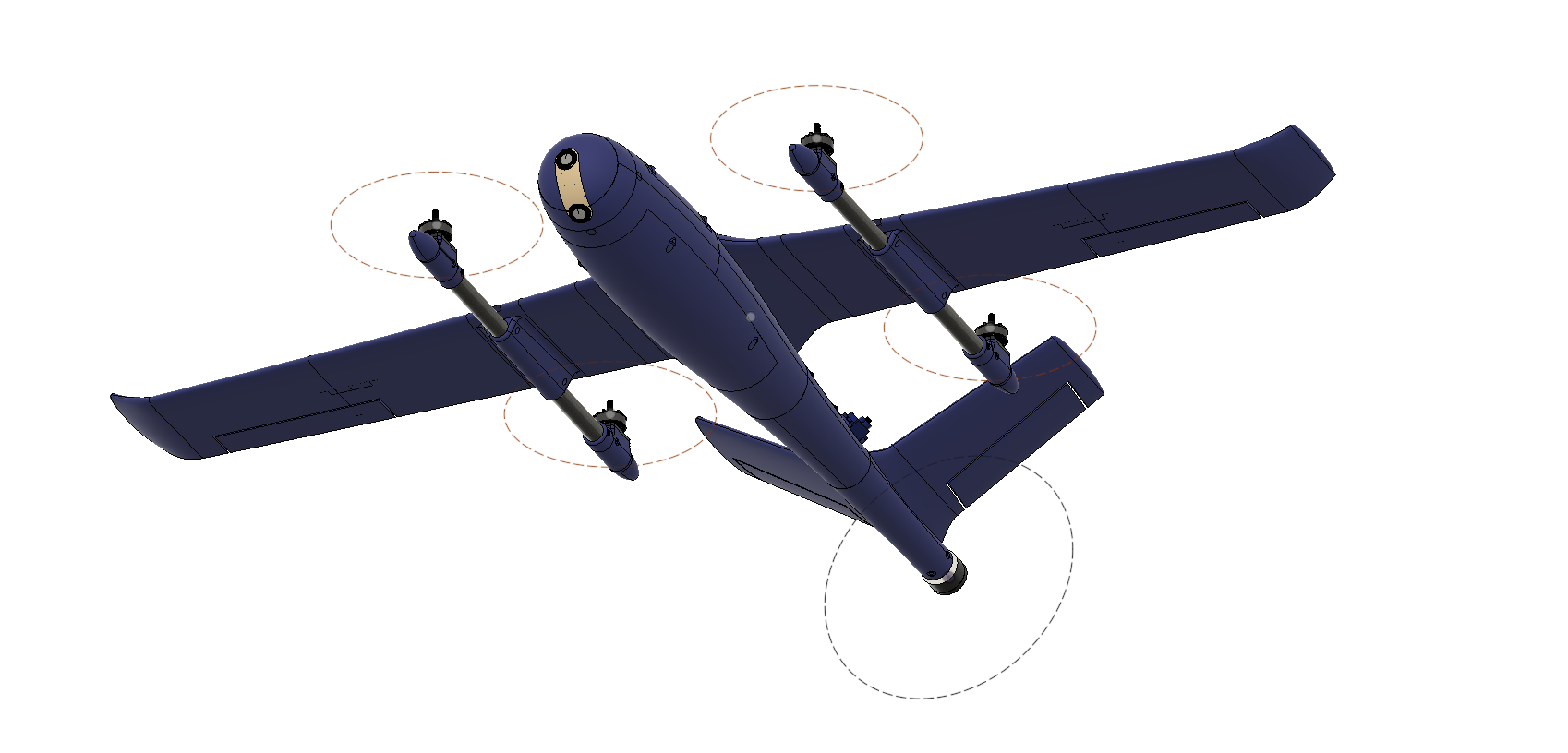 Underside design render of the Viridis aircraft with wing and lift propellers visible